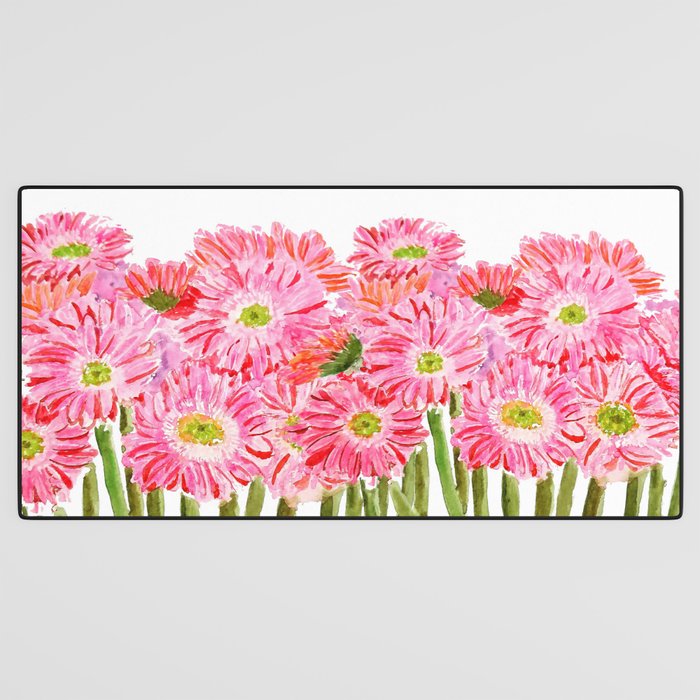 Pink Gerbera Daisy watercolor Desk Mat Gallery Image 3