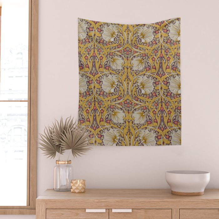 William Morris Vintage Pimpernel Golden Mustard Wall Tapestry Gallery Image 2