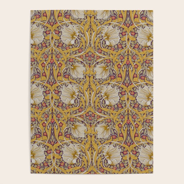 William Morris Vintage Pimpernel Golden Mustard Poster Gallery Image 1