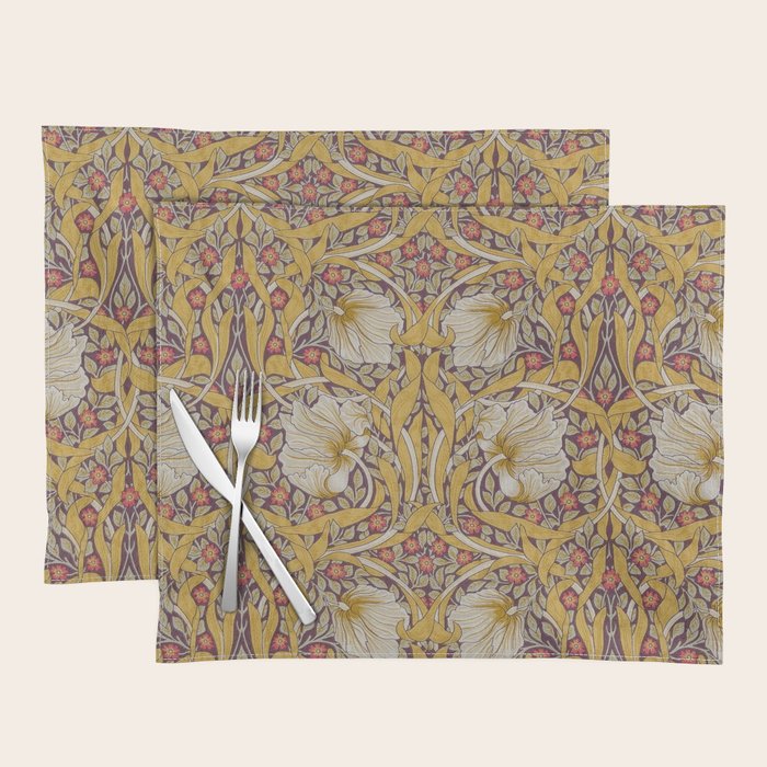 William Morris Vintage Pimpernel Golden Mustard Placemat Gallery Image 1
