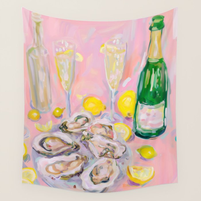 Oysters and Champagne Celebration Wall Tapestry Gallery Image 1