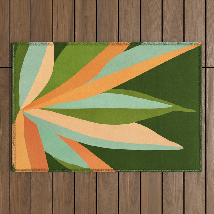 Colorful Agave Painted Cactus Illustration Outdoor Rug Gallery Image 1