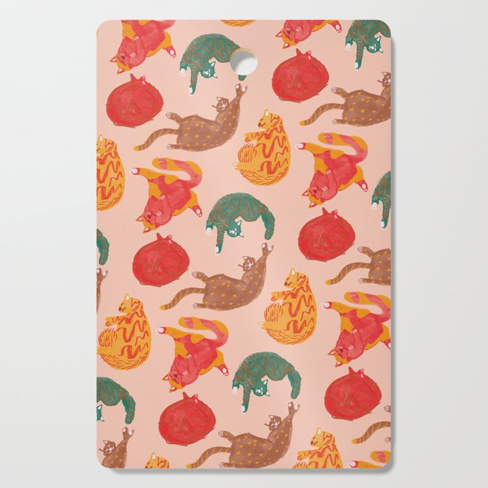 Sleepy Cozy Kitty Cats in Green & Orange Cutting Board Gallery Image 1