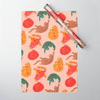 Sleepy Cozy Kitty Cats in Green & Orange Wrapping Paper Gallery Image 1