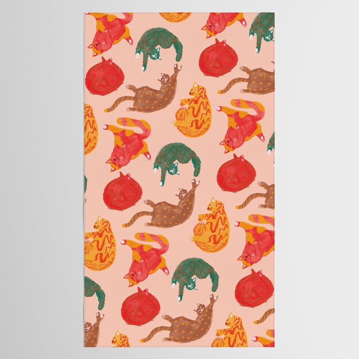 Sleepy Cozy Kitty Cats in Green & Orange Tablecloth Gallery Image 2