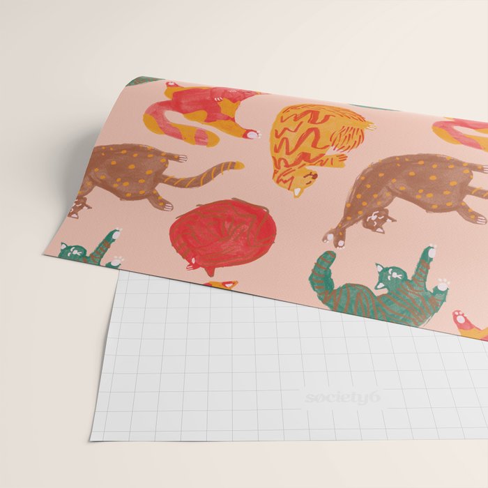 Sleepy Cozy Kitty Cats in Green & Orange Wrapping Paper Gallery Image 2
