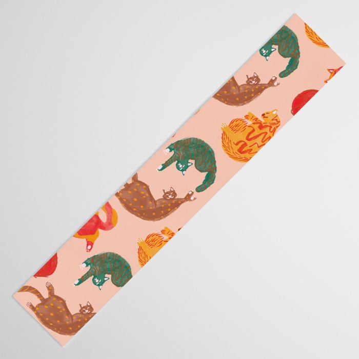 Sleepy Cozy Kitty Cats in Green & Orange Table Runner Gallery Image 3