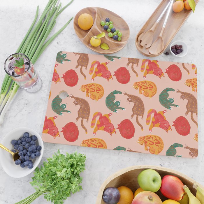 Sleepy Cozy Kitty Cats in Green & Orange Cutting Board Gallery Image 2