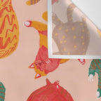Sleepy Cozy Kitty Cats in Green & Orange Wall Tapestry Gallery Image 3