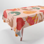 Sleepy Cozy Kitty Cats in Green & Orange Tablecloth Gallery Image 1