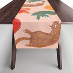 Sleepy Cozy Kitty Cats in Green & Orange Table Runner Gallery Image 1