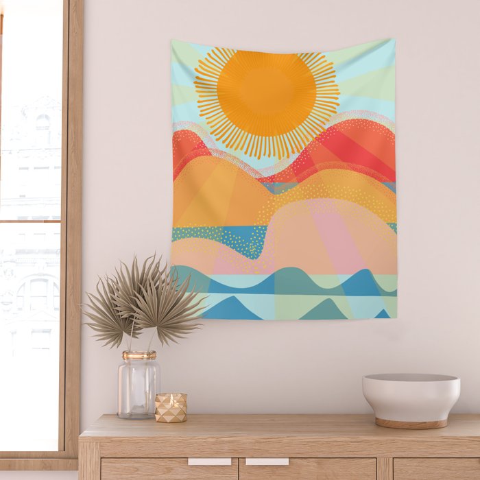 Sunset On Hills and Sea  Wall Tapestry Gallery Image 2
