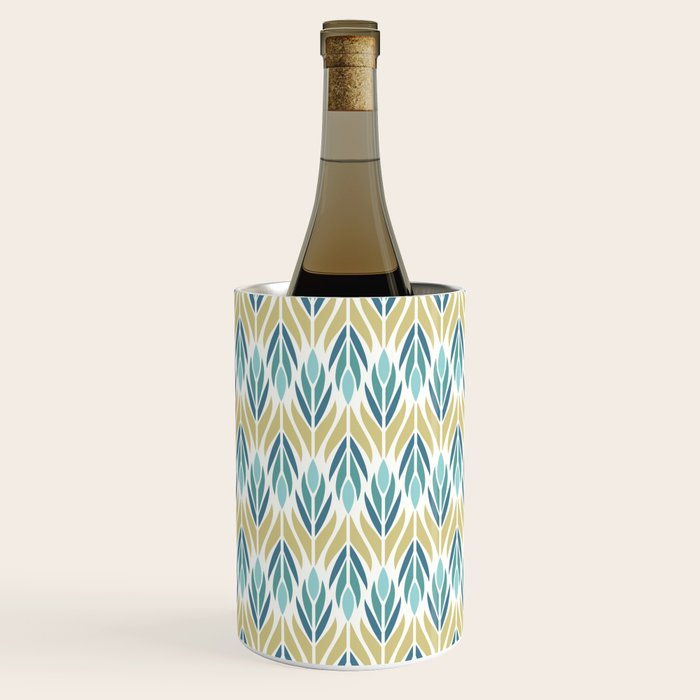 Mid Century Modern Abstract Floral Pattern in Turquoise Teal Aqua and Marigold Wine Chiller Gallery Image 1
