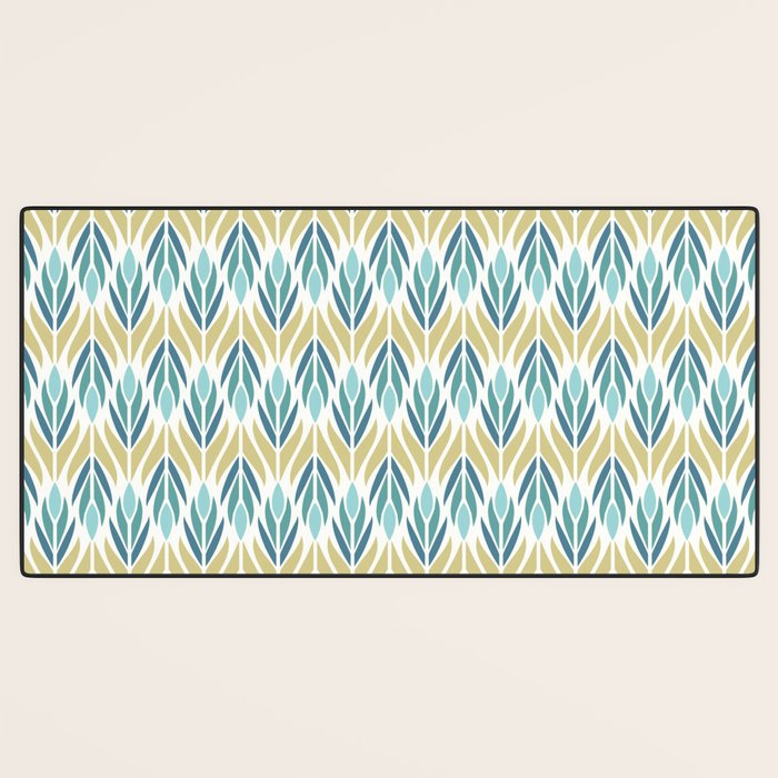 Mid Century Modern Abstract Floral Pattern in Turquoise Teal Aqua and Marigold Desk Mat Gallery Image 3