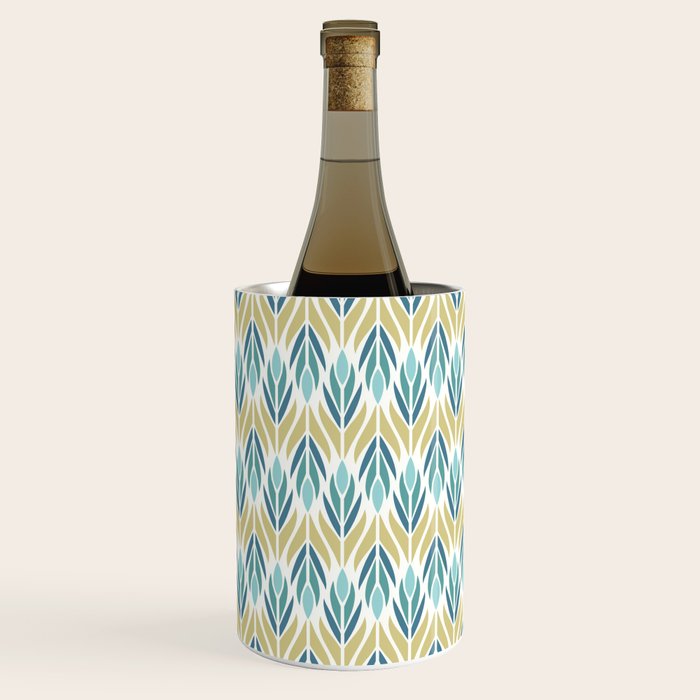Mid Century Modern Abstract Floral Pattern in Turquoise Teal Aqua and Marigold Wine Chiller Gallery Image 3