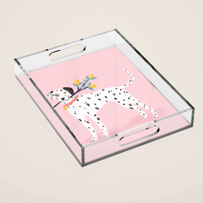 Dalmatian with Lemon Tree in Pink Acrylic Tray Gallery Image 1