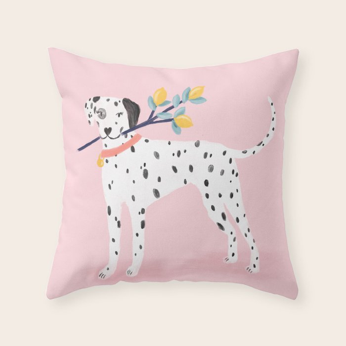 Dalmatian with Lemon Tree in Pink Throw Pillow Gallery Image 6