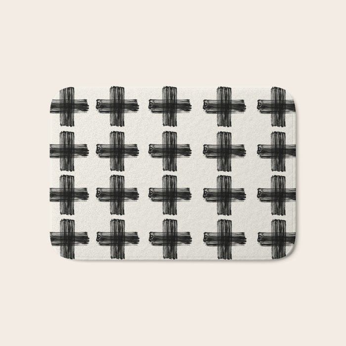 Hand Painted Swiss Cross Pattern - Black on Beige Bath Mat Gallery Image 1