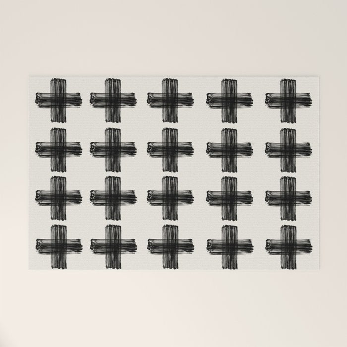 Hand Painted Swiss Cross Pattern - Black on Beige Welcome Mat Gallery Image 1