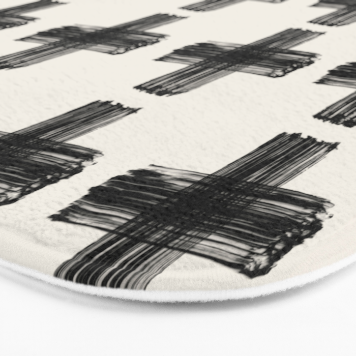 Hand Painted Swiss Cross Pattern - Black on Beige Bath Mat Gallery Image 3