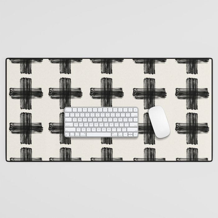 Hand Painted Swiss Cross Pattern - Black on Beige Desk Mat Gallery Image 1