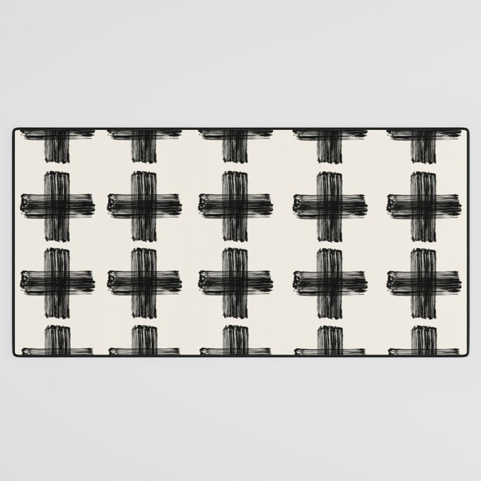 Hand Painted Swiss Cross Pattern - Black on Beige Desk Mat Gallery Image 3
