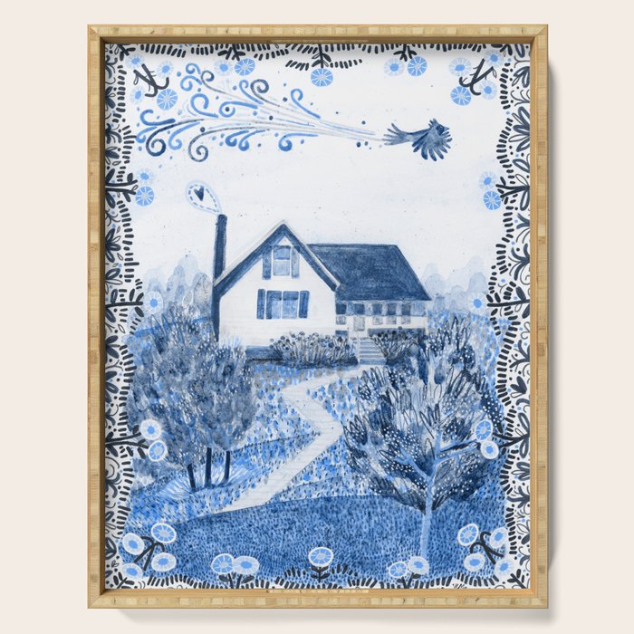 The Old Country Farm in Navy Blue - Farm House Decor Serving Tray Gallery Image 1