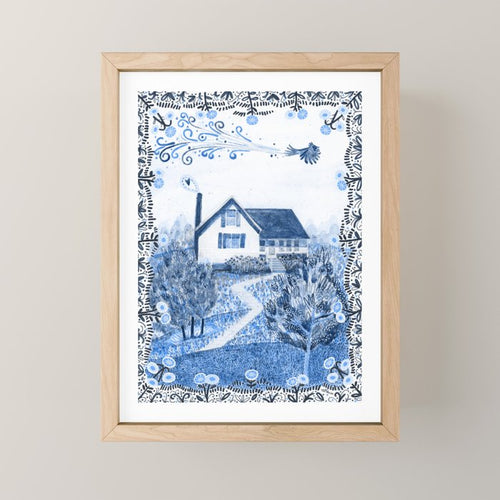 The Old Country Farm In Navy Blue - Farm House Decor Mini Art Print Gallery Image 1