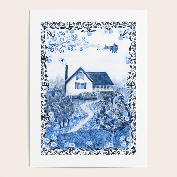 The Old Country Farm in Navy Blue - Farm House Decor Poster Gallery Image 4