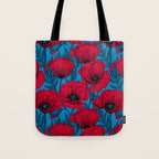 Red poppy garden on blue Tote Bag Gallery Image 1