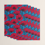 Red poppy garden on blue Wrapping Paper Gallery Image 3