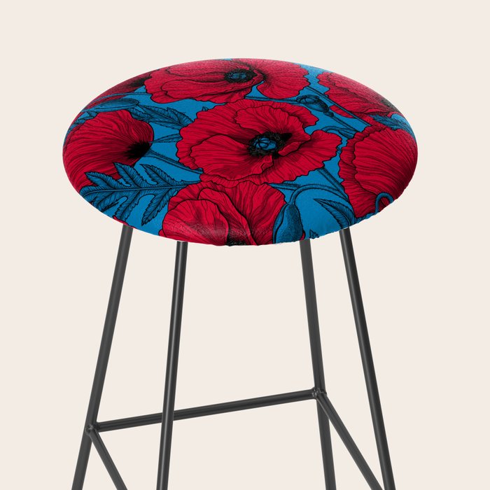 Red poppy garden on blue Stool Gallery Image 2