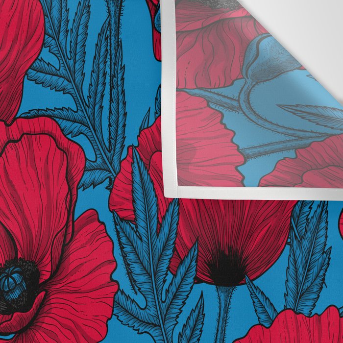 Red poppy garden on blue Wall Tapestry Gallery Image 3