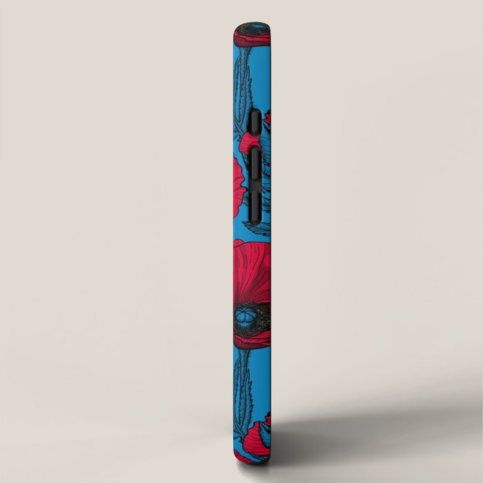 Red poppy garden on blue iPhone Case Gallery Image 2