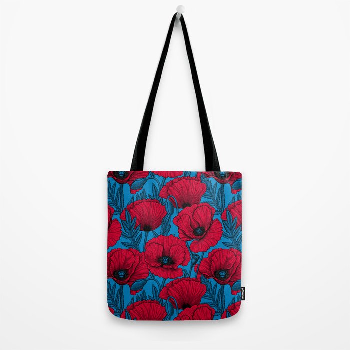 Red poppy garden on blue Tote Bag Gallery Image 2