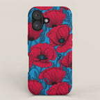Red poppy garden on blue iPhone Case Gallery Image 1