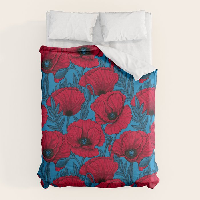 Red poppy garden on blue Duvet Cover Gallery Image 6