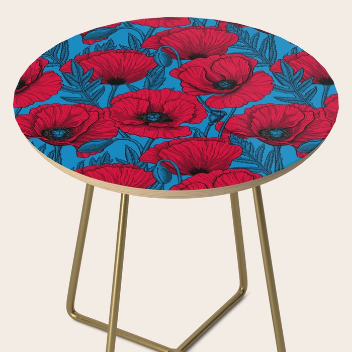 Red poppy garden on blue Side Table Gallery Image 2