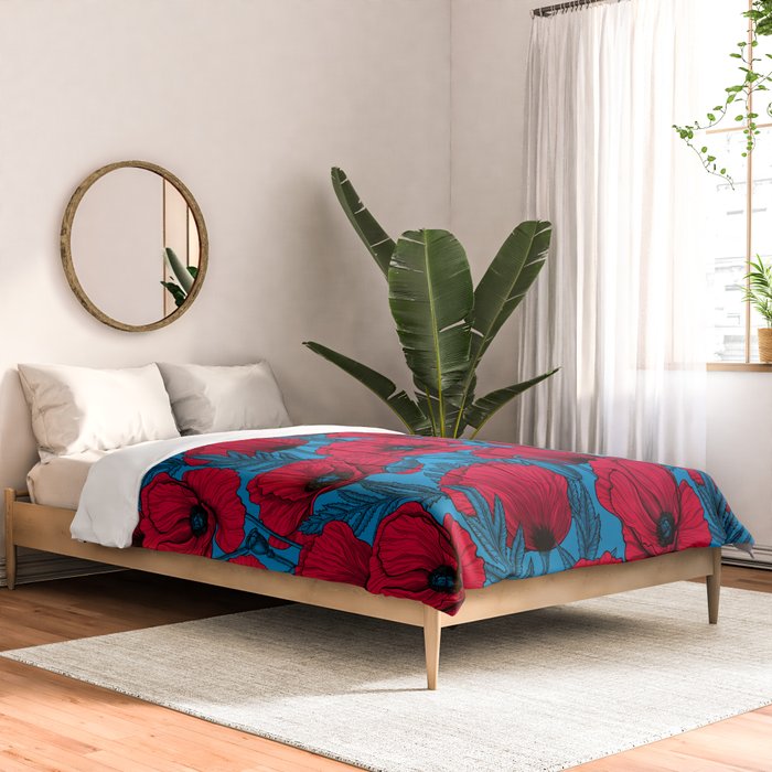 Red poppy garden on blue Comforter Gallery Image 2