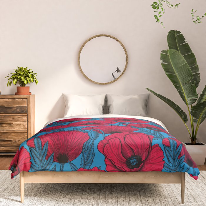 Red poppy garden on blue Comforter Gallery Image 3