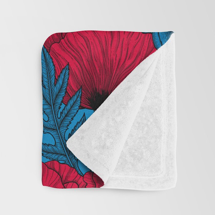 Red poppy garden on blue Throw Blanket Gallery Image 3