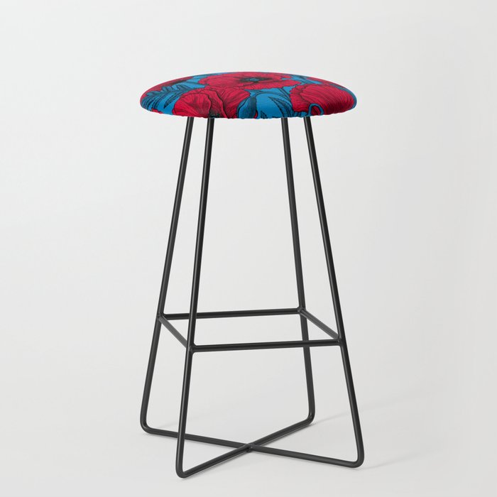 Red poppy garden on blue Stool Gallery Image 1