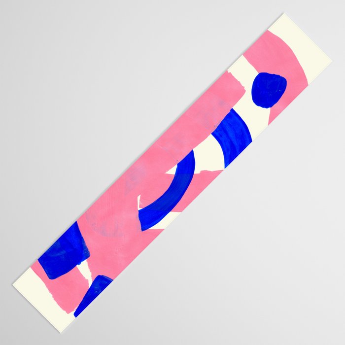 Blue Pink Fun Colorful Mid Century Modern Abstract Painting Shapes Pattern Table Runner Gallery Image 3
