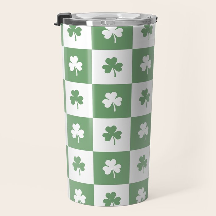 Shamrock Checkered Pattern Travel Mug Gallery Image 3
