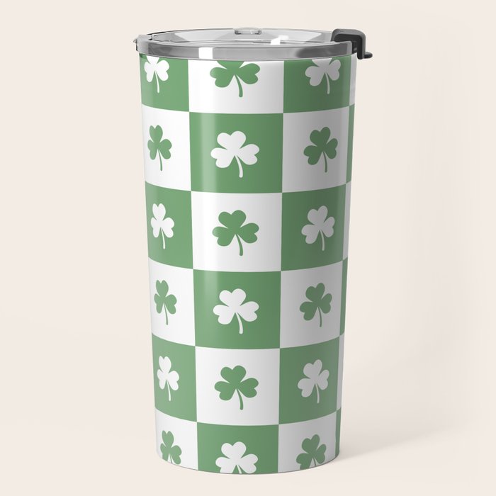 Shamrock Checkered Pattern Travel Mug Gallery Image 2
