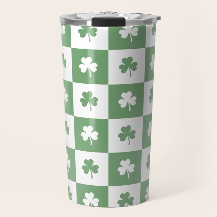 Shamrock Checkered Pattern Travel Mug Gallery Image 1