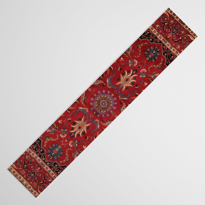 Antique Burgundy Wine Persian Mashad Oriental Rug Table Runner Gallery Image 3