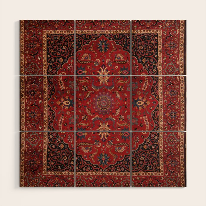 Antique Burgundy Wine Persian Mashad Oriental Rug Wood Wall Art Gallery Image 1