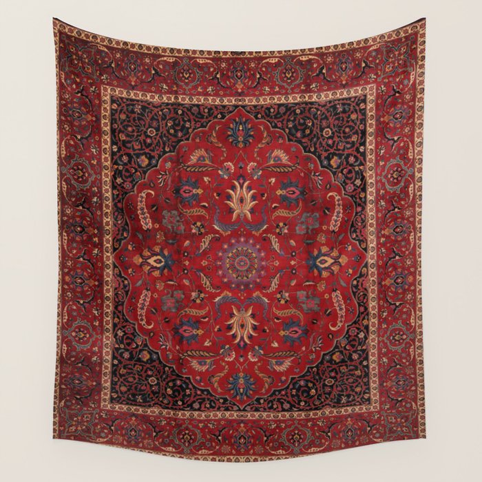 Antique Burgundy Wine Persian Mashad Oriental Rug Wall Tapestry Gallery Image 4