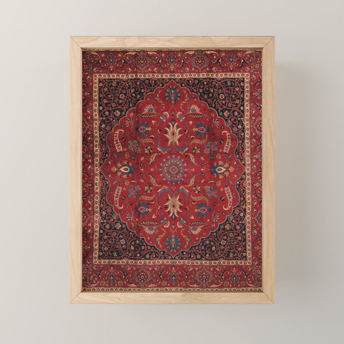 Antique Burgundy Wine Persian Mashad Oriental Rug Mini Art Print Gallery Image 1